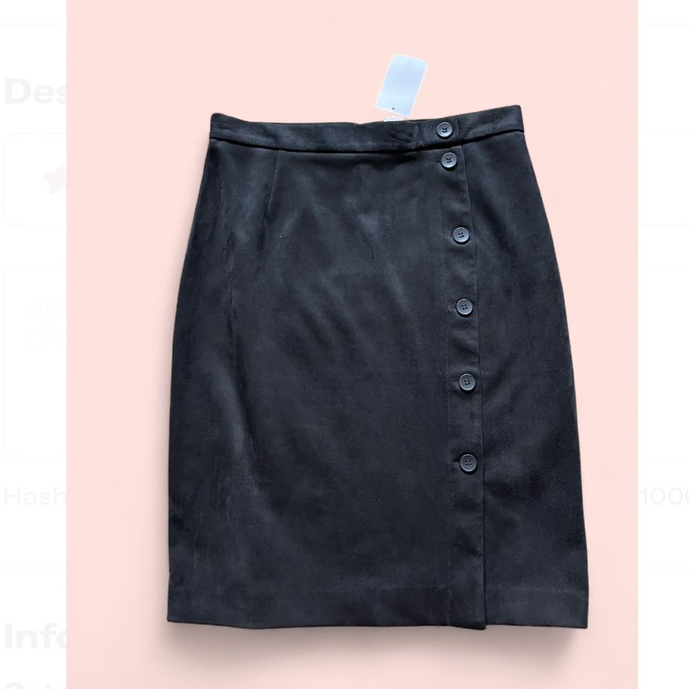 H&M Preppy Skirt Black Suede Effect Pencil Mini size 8 NWT